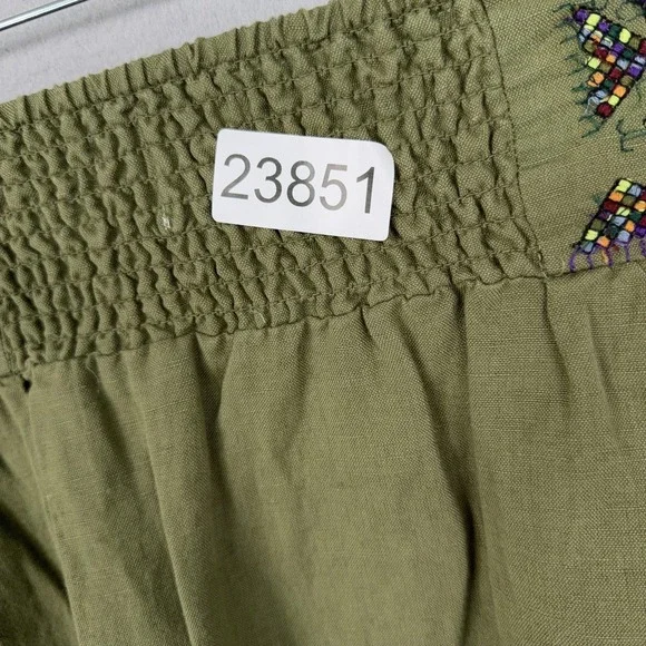Maeve Skirt Womens 14 Green Embroidered Button A-Line Linen Blend Boho Fairy - Picture 15 of 15